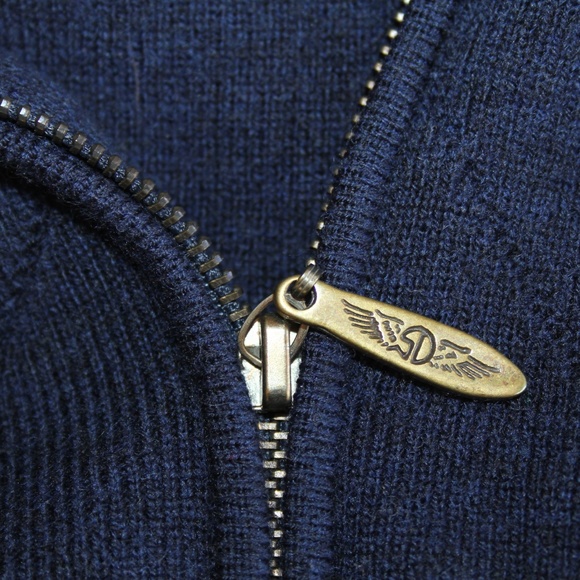 Straight Down 100% Wool 1/2 Zip Sweater, Navy, L - Picture 6 of 7